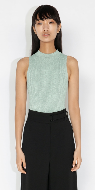 Tops and Shirts  | Ribbed Funnel Neck Tank | 306 Mint