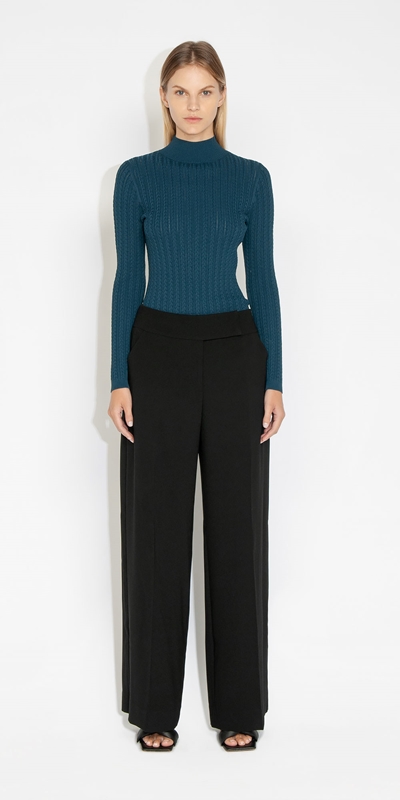 Tops and Shirts | Cable Pointelle Knit | 740 Teal