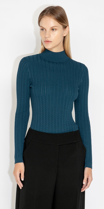 Knitwear  | Cable Pointelle Knit | 740 Teal