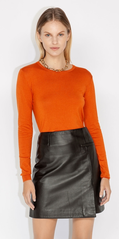 Tops and Shirts  | Long Sleeve Round Neck Knit | 282 Tangerine
