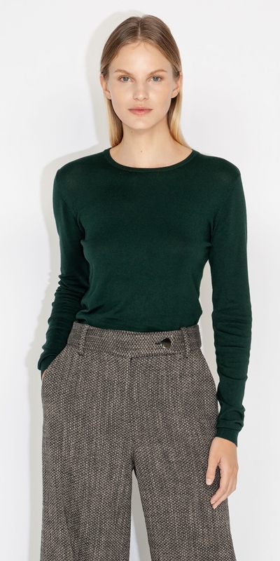 Tops and Shirts  | Long Sleeve Round Neck Knit | 337 Deep Green