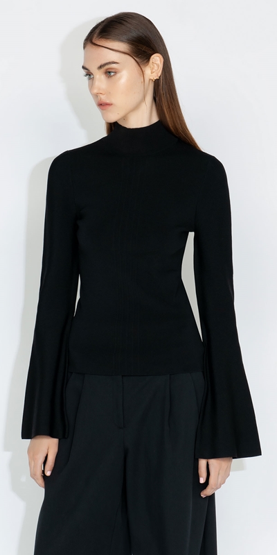 Tops and Shirts  | Bell Sleeve Knit | 990 Black