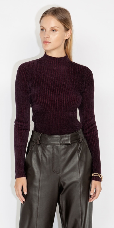 Tops and Shirts  | Velvet Two Tone Ribbed Knit | 630 Plum