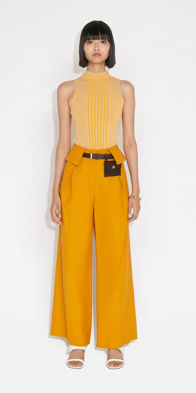 Tops and Shirts | Two Tone Rib Funnel Neck Tank | 292 Mustard