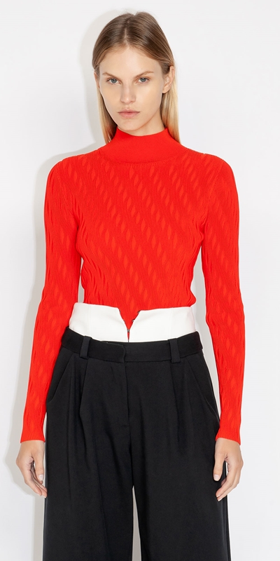 Tops and Shirts  | Wave Funnel Neck Knit | 280 Orange