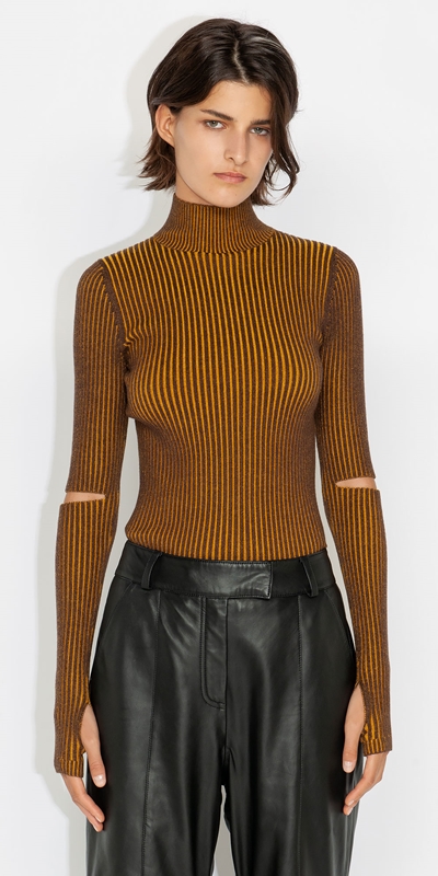 Tops and Shirts  | Cut Out Sleeve Sweater | 291 Caramel