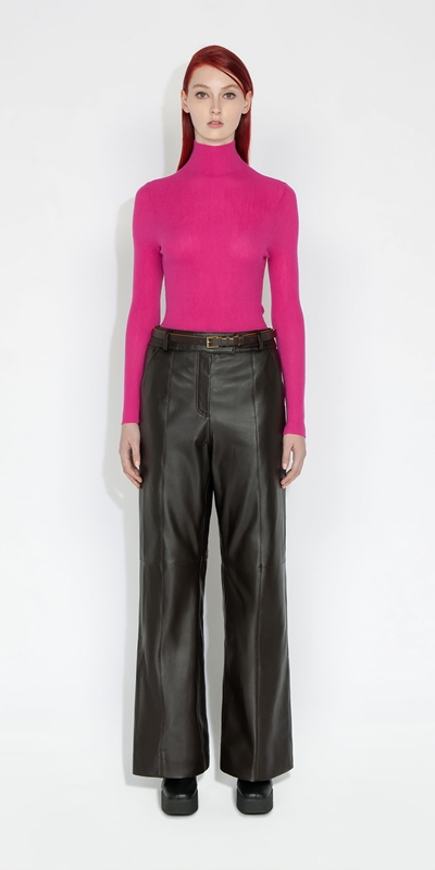 Tops and Shirts | Sheer Merino Knit | 519 Hot Pink