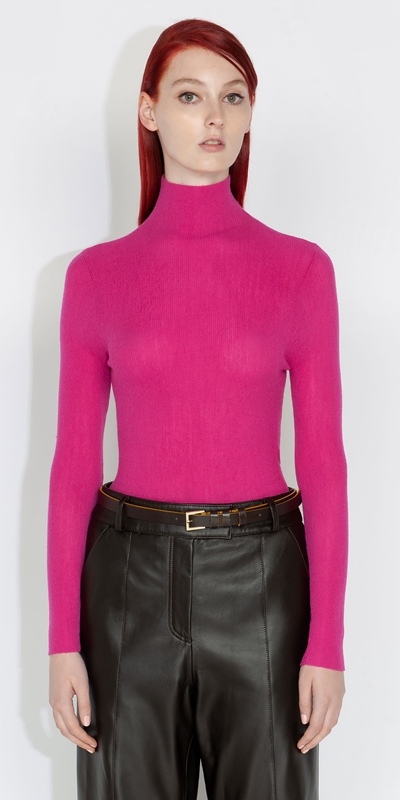 Tops and Shirts  | Sheer Merino Knit | 519 Hot Pink