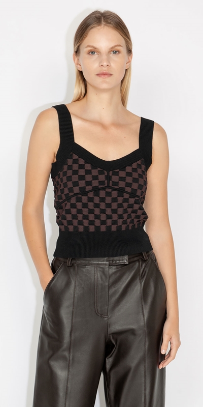 Tops and Shirts  | Gingham Knit Bralette | 893 Dark Chocolate