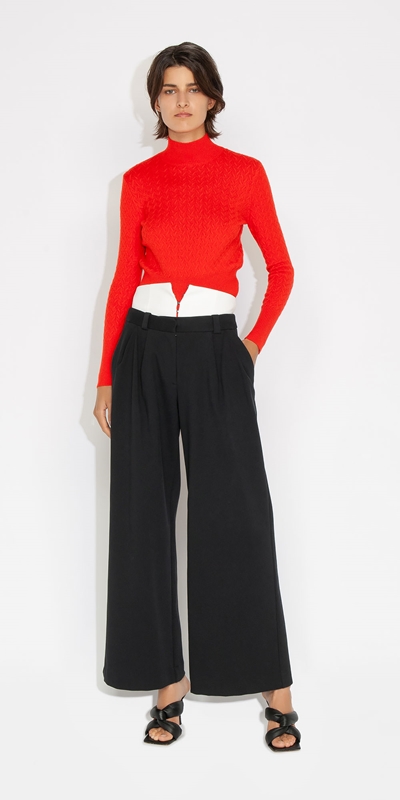 Tops and Shirts | Textured Funnel Neck Sweater | 288 Hot Orange
