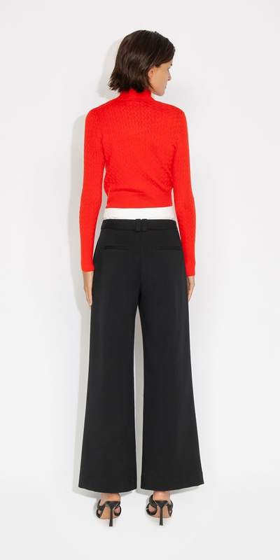 Knitwear | Textured Funnel Neck Sweater | 288 Hot Orange