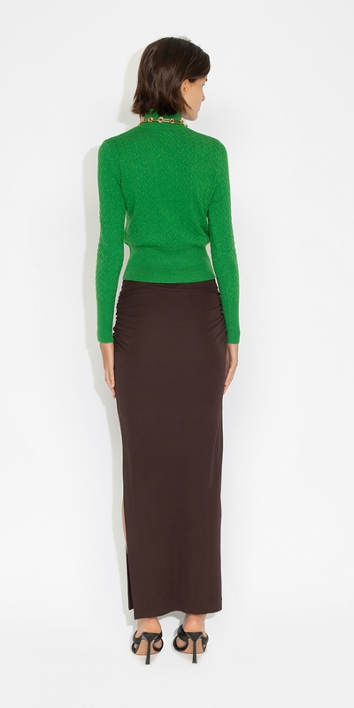 Knitwear | Textured Funnel Neck Sweater | 328 Vibrant Green