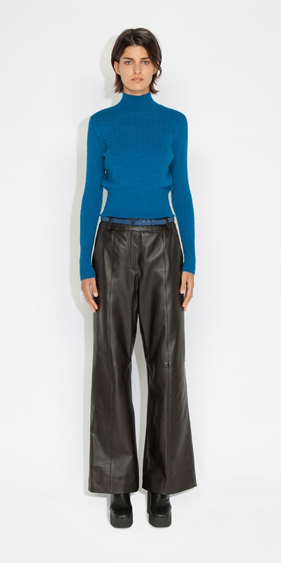 Knitwear | Textured Funnel Neck Sweater | 765 Bright Blue