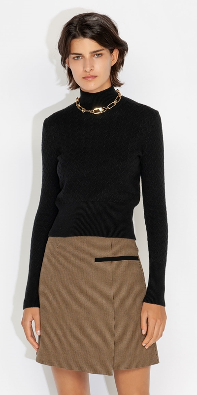 Knitwear | Textured Funnel Neck Sweater | 990 Black