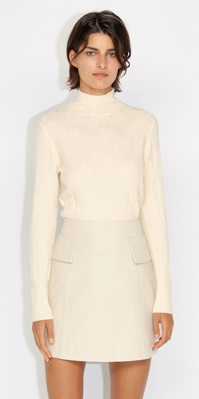 Knitwear  | Textured Wave Sweater | 101 Winter White