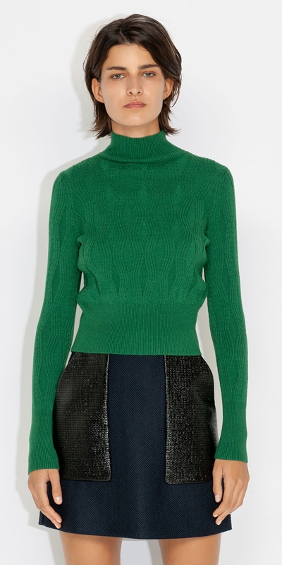 Knitwear  | Textured Wave Sweater | 324 Pea Green