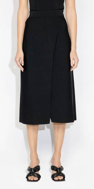Knitwear | Double Faced Wrap Knit Skirt | 990 Black