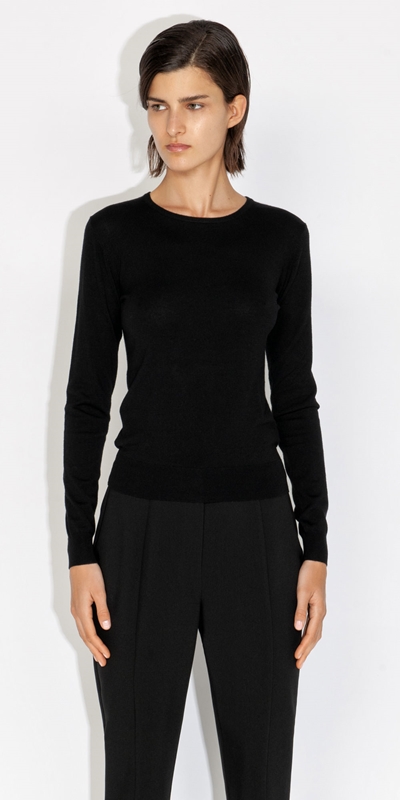 Tops and Shirts  | Long Sleeve Round Neck Knit | 990 Black
