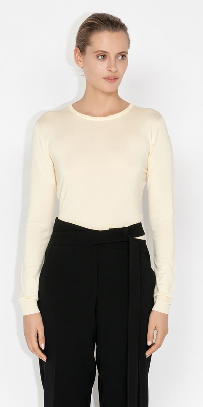 Tops and Shirts  | Long Sleeve Round Neck Knit | 143 Butter milk