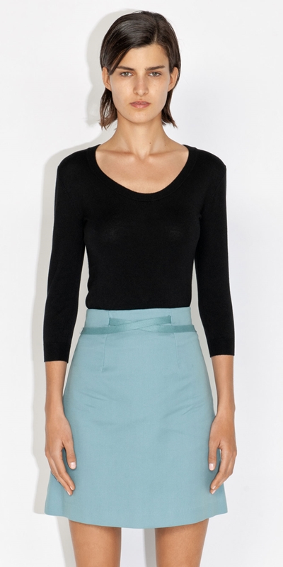 Tops and Shirts  | 3/4 Sleeve Scoop Neck Knit | 990 Black