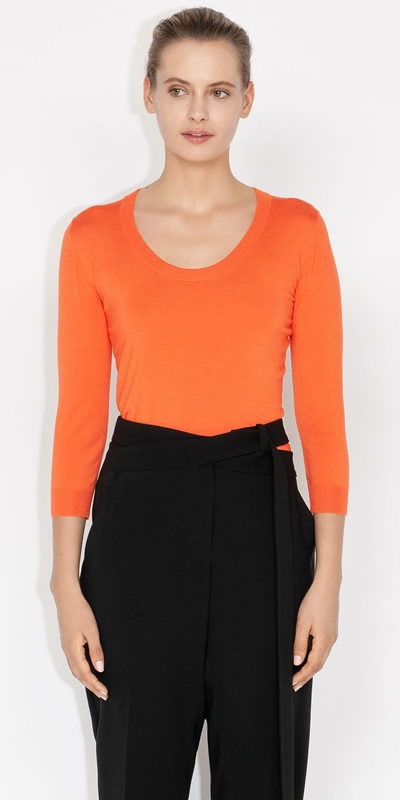 Sale  | 3/4 Sleeve Scoop Neck Knit | 531 Coral
