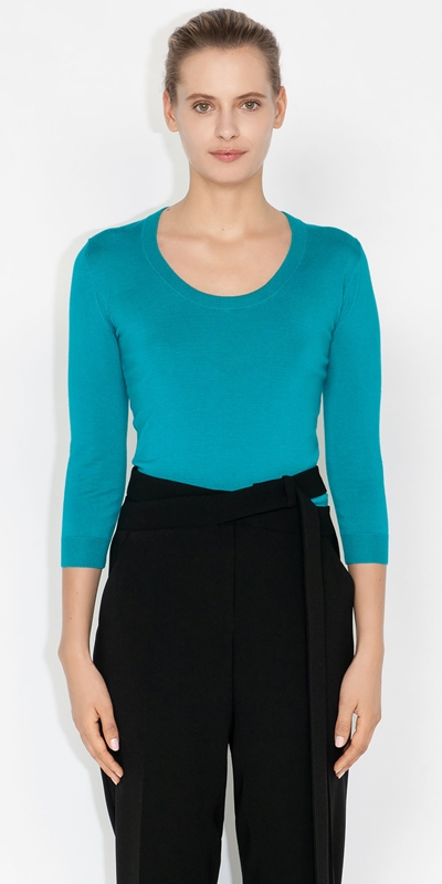 Sale  | 3/4 Sleeve Scoop Neck Knit | 741 Bright Teal
