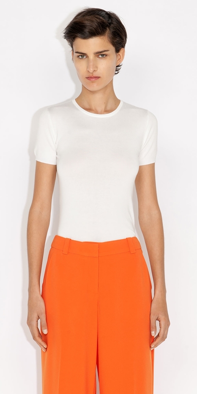 Tops and Shirts  | Short Sleeve Round Neck Knit | 110 Off White