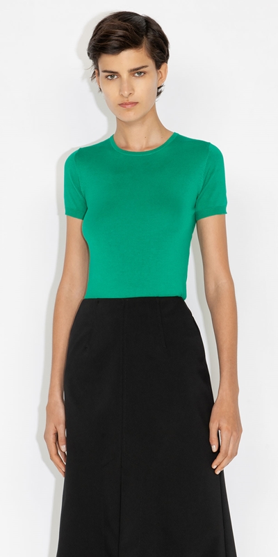 Tops and Shirts  | Short Sleeve Round Neck Knit | 335 Emerald