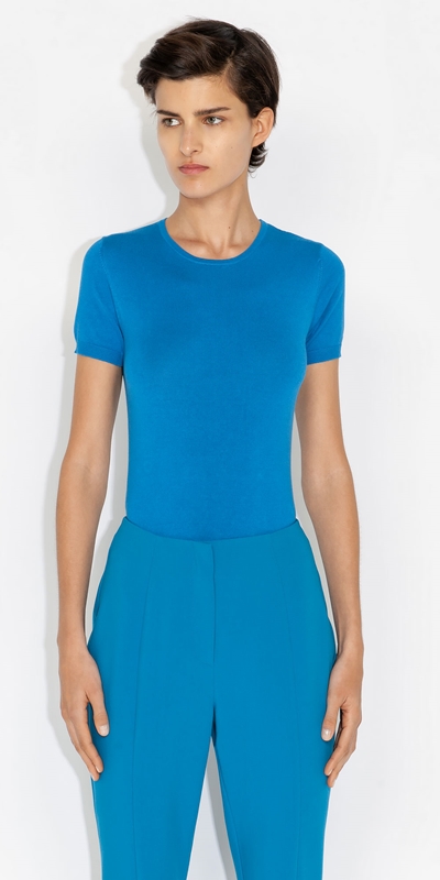 Tops and Shirts  | Short Sleeve Round Neck Knit | 764 Lapis Blue
