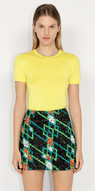Tops and Shirts  | Short Sleeve Round Neck Knit | 200 Lemon