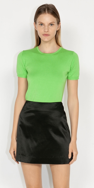 Tops and Shirts  | Short Sleeve Round Neck Knit | 317 Tropical Green