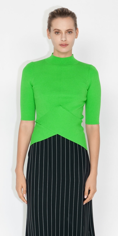 Knitwear  | Funnel Neck X Over Knit | 328 Vibrant Green
