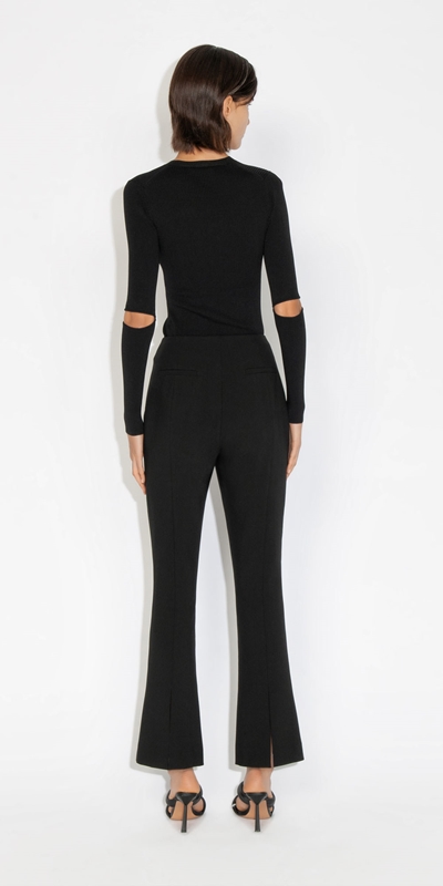 Knitwear | Ribbed Round Neck Cut Out Sleeve Knit | 990 Black
