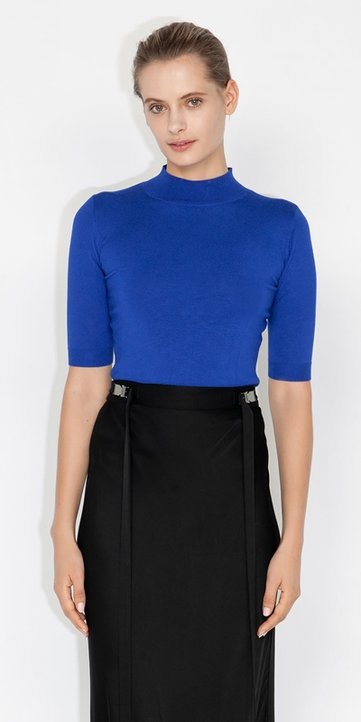 Tops and Shirts  | Elbow Sleeve Funnel Neck Knit | 763 Electric Blue
