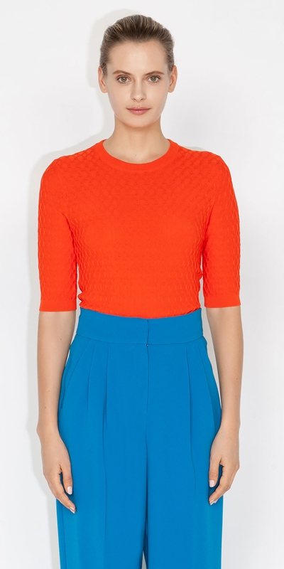 Knitwear  | Geo Diamond Elbow Sleeve Knit | 280 Orange