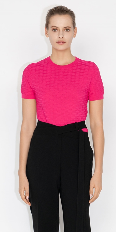 Sale  | Geo Zig Zag Short Sleeve Knit | 519 Hot Pink