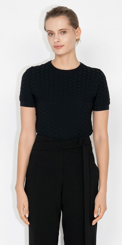 Sale  | Geo Zig Zag Short Sleeve Knit | 990 Black