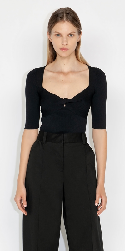 Tops and Shirts  | Twist Front Knit | 990 Black