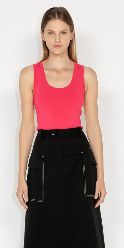Tops and Shirts  | Scoop Neck Knit Tank | 519 Hot Pink
