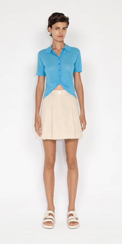Knitwear | Twist Front Short Sleeve Knit Shirt | 720 Aqua