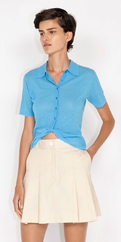 New Arrivals  | Twist Front Short Sleeve Knit Shirt | 720 Aqua
