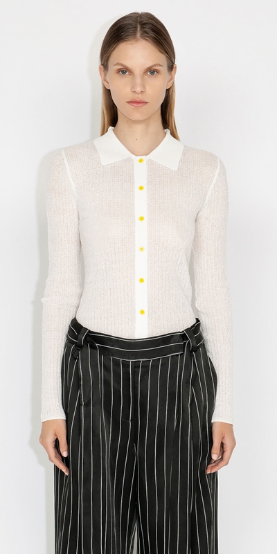 Knitwear  | Sheer Crepe Rib Knit Shirt | 100 White