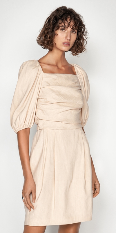 Linen Puff Sleeve Dress | Buy Dresses Online - Cue