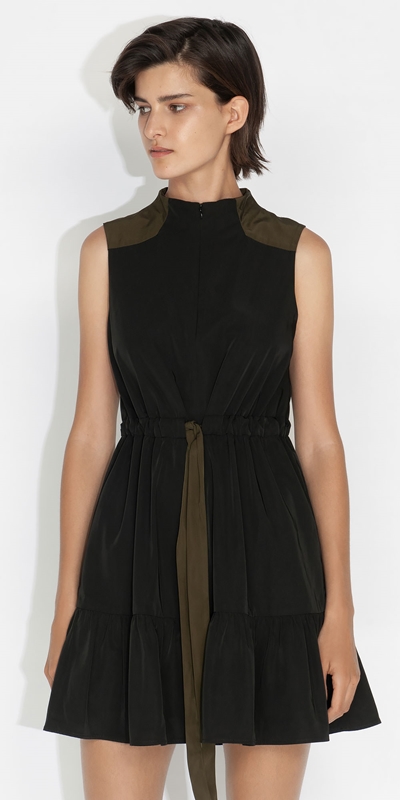 New Arrivals  | Twill Memory Cut Out Back Dress | 990 Black