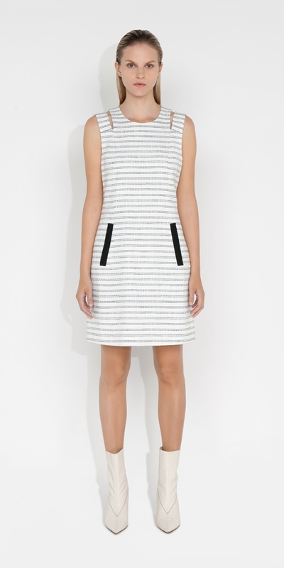 Dresses | Stripe Tweed Shift Dress | 989 Black/Cream