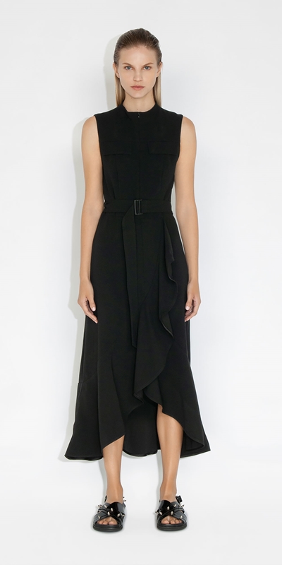 Sale | Crepe Belted Midi Dress | 990 Black