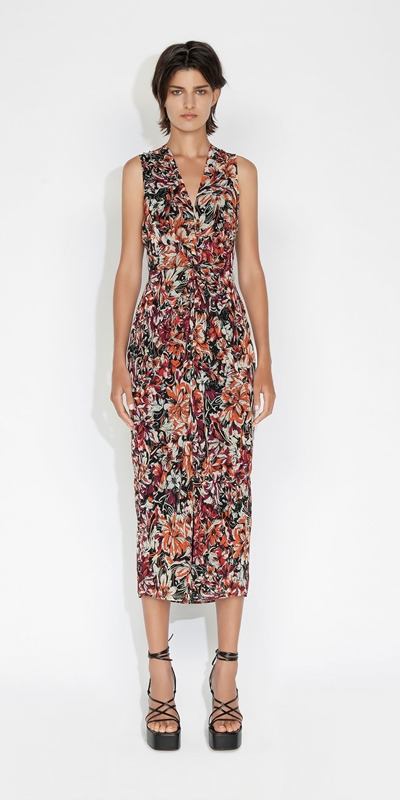 Cue Cares - Sustainable | Floral Twist Front Dress | 222 Sunset