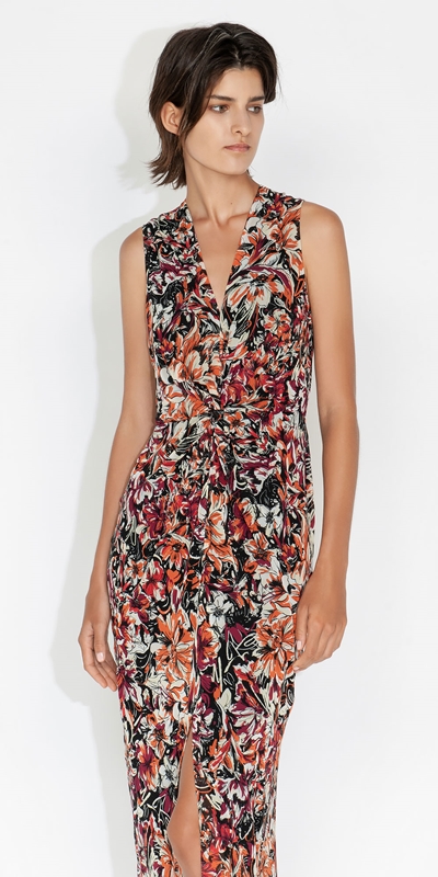Cue Cares - Sustainable  | Floral Twist Front Dress | 222 Sunset