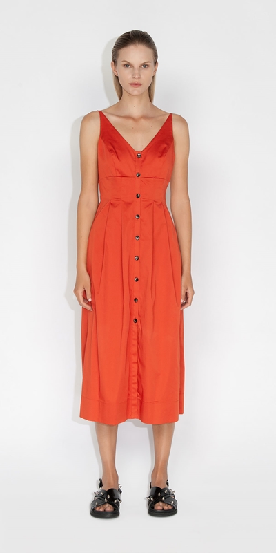Cue Cares - Sustainable | Organic Cotton Tie Back Midi Dress | 280 Orange