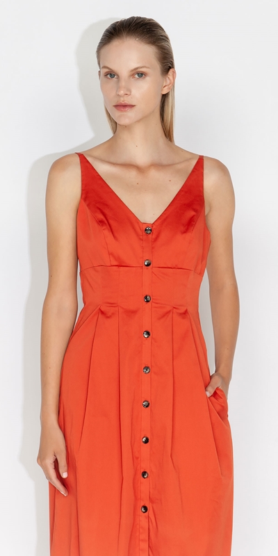Sale  | Organic Cotton Tie Back Midi Dress | 280 Orange